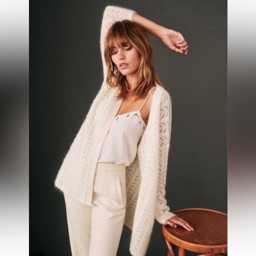 Sézane cardigan 
 Cream Open‑Knit Women's Cardigan Sweater